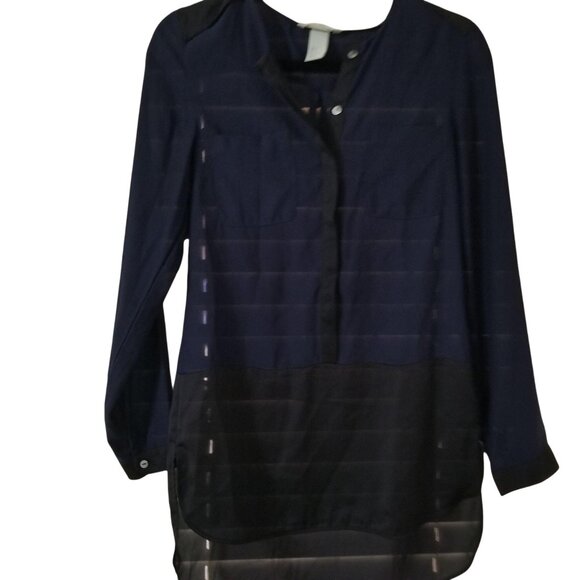 H&M Navy & Black Sheer Panel Long Sleeve Blouse US 4 - Picture 1 of 3